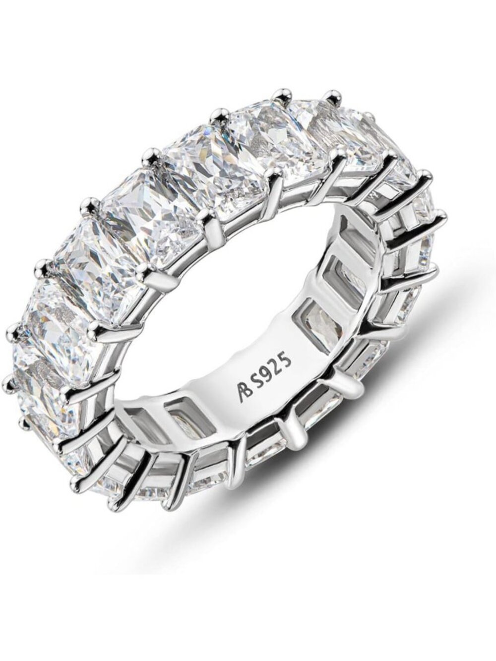 Sterling Silver Eternity Ring for Women, Emerald & CZ Stackable Wedding Band